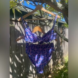 Skatie Blue and Pink Retro Floral Bikini